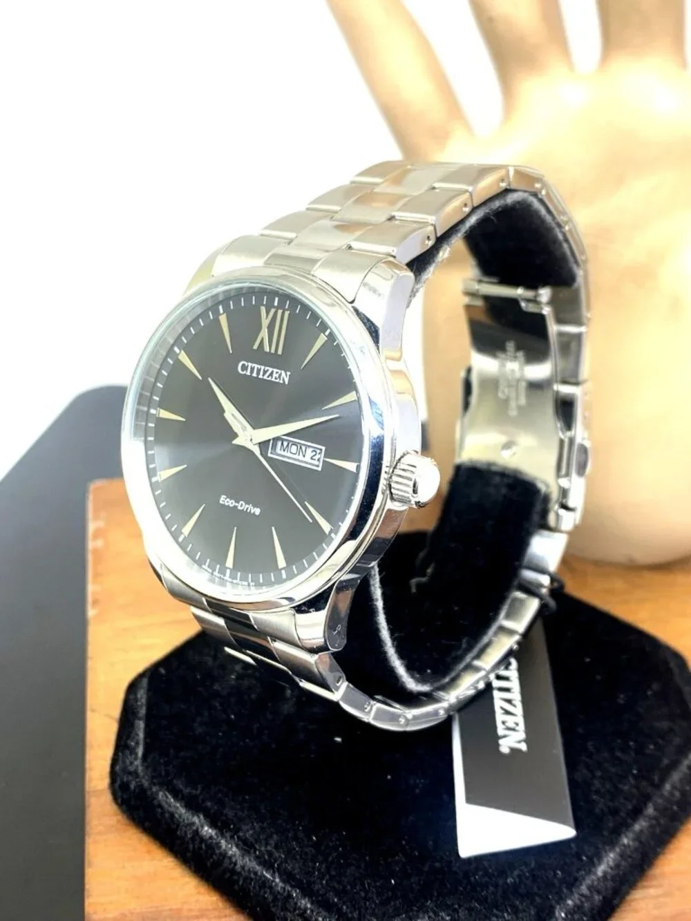 Citizen Men's Watch BM8551-54E Eco Drive Black Dial Day Date Silver Steel 42mm